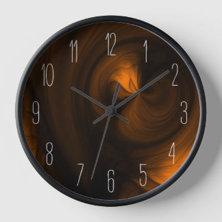 Horloge Abstrait Black Smoke Swirl - Orange