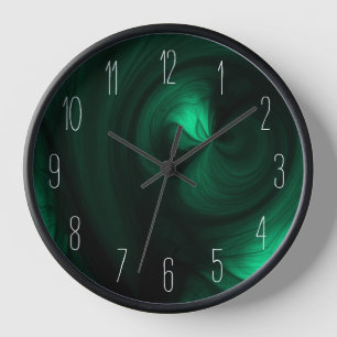 Horloge Abstrait Black Smoke Swirl - Vert