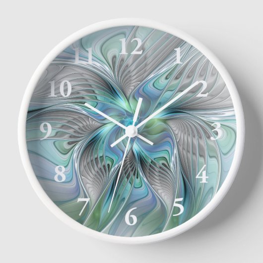 Horloge Abstrait Bleu Vert Papillon Imaginaire Fractal Art (Recto)