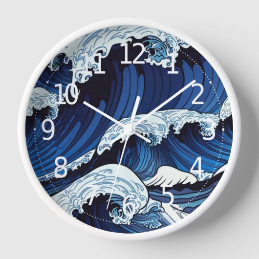 Horloge Abstrait Blue Ocean Waves Art de style japonais | (Recto)
