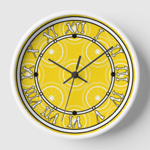 Horloge Abstrait jaune clair rétro citron motif