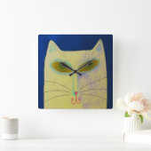 Horloge Abstraite d'art de Chat Jaune (Maison)