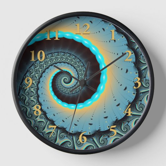Horloge Abstraite spirale d'art fractal bleu turquoise ora (Recto)