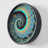 Horloge Abstraite spirale d'art fractal bleu turquoise ora (Angle)