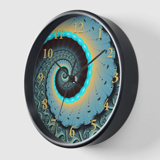 Horloge Abstraite spirale d'art fractal bleu turquoise ora (Angle)