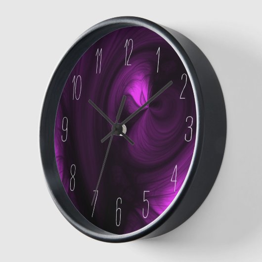 Horloge Abstraite spirale de fumée noire - Fuchsia (Angle)