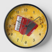 Horloge Accordéon rouge et notes musicales (Recto)
