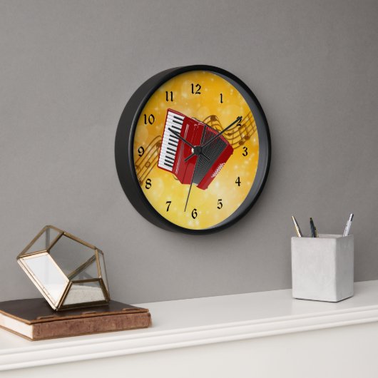 Horloge Accordéon rouge et notes musicales (Bureau)