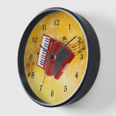 Horloge Accordéon rouge et notes musicales (Angle)