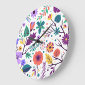 Horloge acrylique ronde composition florale (Angle)