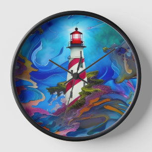 Horloge Affiche du phare dans une tempête