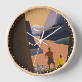 Horloge Affiche Vintage voyage Vue Montagne (Recto)