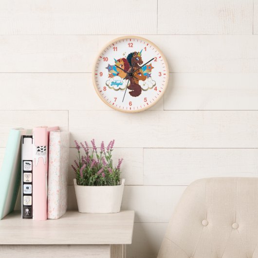 Horloge Afro Unicorn "Fabriqué en magie" Trio Design (Salle de lecture)
