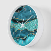 Horloge Agate Turquoise Blue Gold Parties scintillant Marb (Angle)