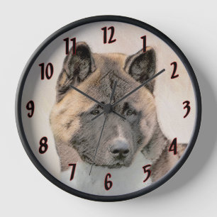 Horloge Akita Peinture - Cute Original Chien Art