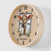 Horloge Amateurs de girafe mignonne ajouter nom (Angle)