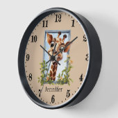 Horloge Amateurs de girafe mignonne ajouter nom (Angle)