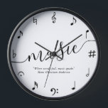 Horloge Amateurs de musique personnalisée<br><div class="desc">Hans Christian Andersen cite : Là où les mots échouent,  la musique parle. Personnalisez ce design avec votre propre citation,  des paroles de chansons spéciales,  un nom,  ou une date pour un design unique pour les amateurs de musique.</div>
