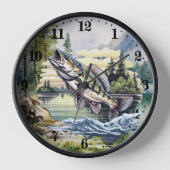 Horloge Amateurs de pêche cool lac aquarelle (Recto)