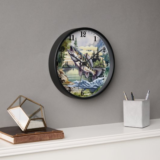 Horloge Amateurs de pêche cool lac aquarelle (Bureau)