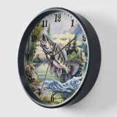 Horloge Amateurs de pêche cool lac aquarelle (Angle)