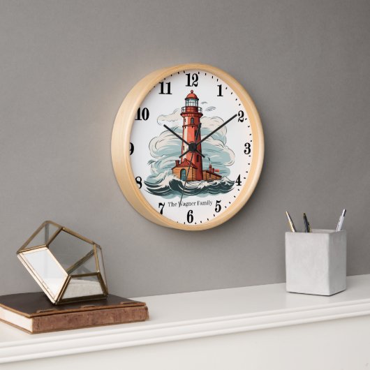 Horloge Amateurs du phare de Cute Beach ajouter le nom (Bureau)