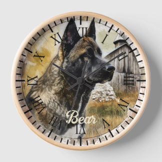 Horloge American Akita Brindle Chien Rustique Portrait de 