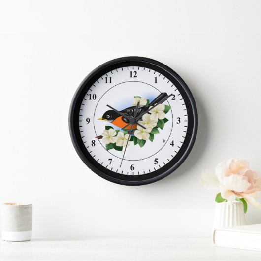 Horloge American Robin and Dogwood Flowers (Maison)