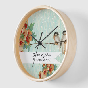 Horloge Amour d'oiseau de cerisier fleuri vintage pêche me