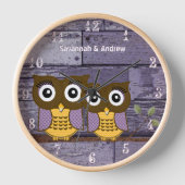 Horloge Amour Personnalisé de Hiboux en Bois Vieilli Aqua  (Recto)