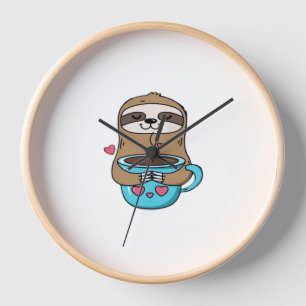 Horloge Amoureux De Café Chibi Sloth - Cute Kawaii Sloth H