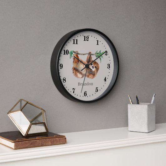 Horloge Amoureux de paresseux mignons ajoutez nom Grande H (Bureau)