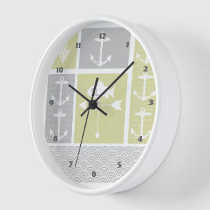 Horloge Ancre marine jaune et gris Vane météorologique