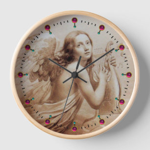 Horloge ANGEL PLAYING LYRA OVER THE CLOUDS Sepia Brown