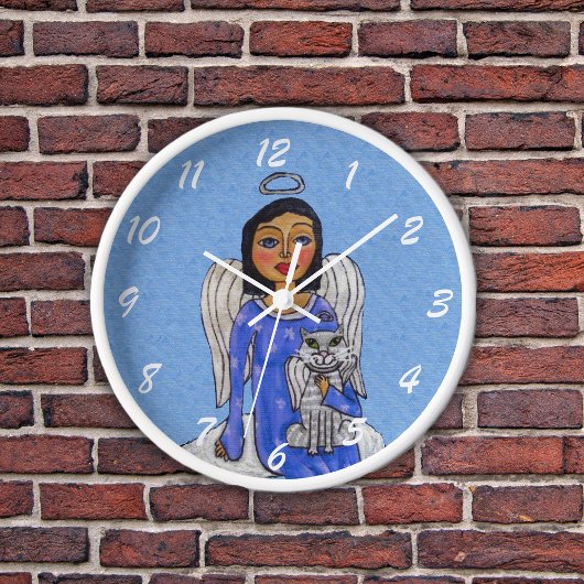 Horloge Angel sur le nuage tenant blanc Angel Chat Silver