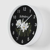 Horloge Aquarelle Blanc Cosmos Fleurs Peinture Botanique (Angle)