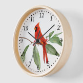 Horloge Aquarelle Bleu Vert Rouge Cardinal Bird (Angle)