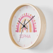 Horloge Aquarelle Boho mignonne arc-en-ciel en cadran rose (Angle)