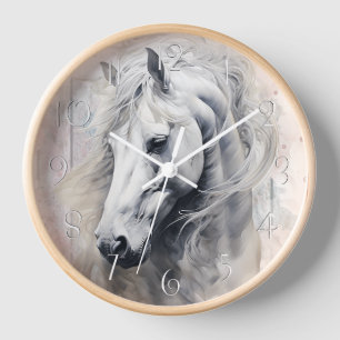 Horloge Aquarelle de cheval blanc