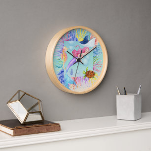 Horloge Aquarelle de sirène de mer