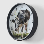 Horloge Aquarelle de vache laitière de ferme (Angle)