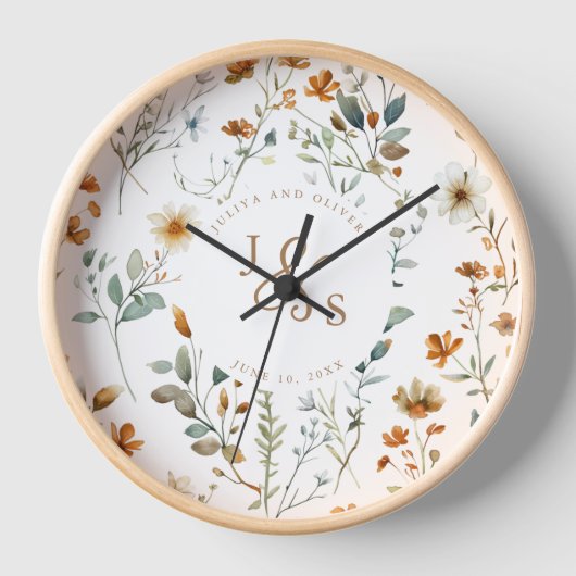 Horloge Aquarelle fleur sauvage cadeau mariage (Recto)