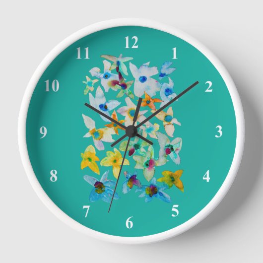 Horloge Aquarelle fleurs bleues blanches (Recto)