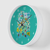 Horloge Aquarelle fleurs bleues blanches (Angle)