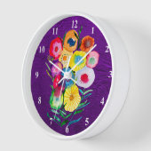 Horloge Aquarelle fleurs violettes fleuries florales (Angle)
