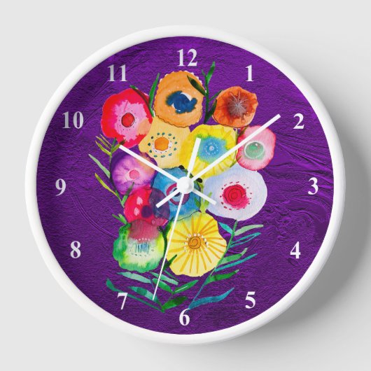 Horloge Aquarelle fleurs violettes fleuries florales (Recto)