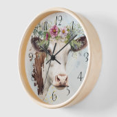 Horloge Aquarelle florale de vache (Angle)