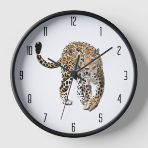Horloge aquarelle léopard jungle chat peint vert animal
