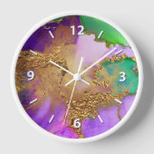 Horloge Aquarelle or violet vert aqua chic glam agate (Recto)