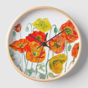 Horloge Aquarelle orange rouge jaune cushion blanc